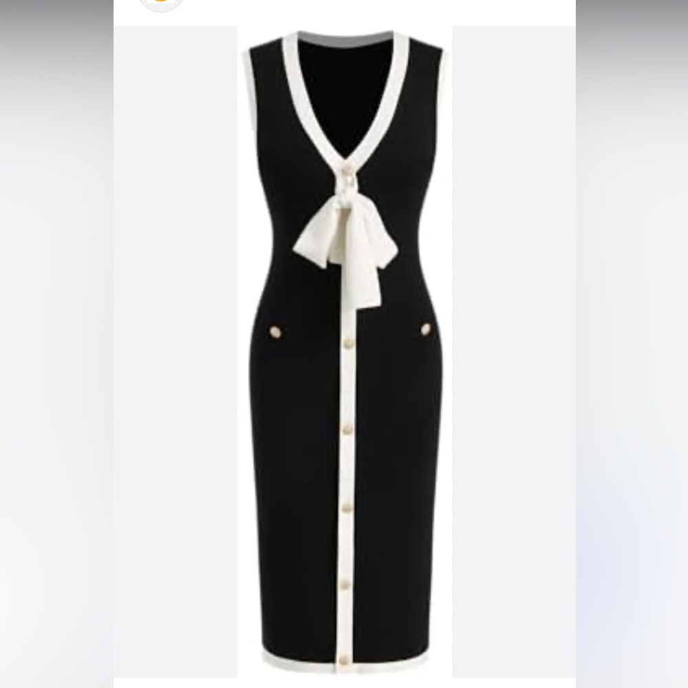 New NICOLE MILLER NEW YORK Navy/white Contrast Trim Bow Tie Midi Dress - Picture 11 of 15